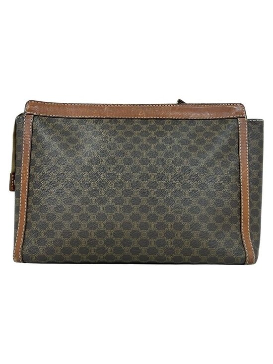 Celine Second Bag Macadam Pattern Dark Brown Beige Leather - Picture 3 of 10